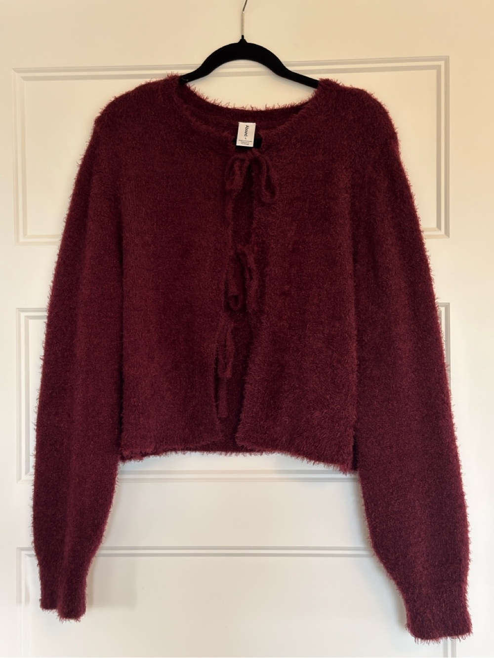 Abound Fuzzy Tie-Front Cardigan - Burgundy